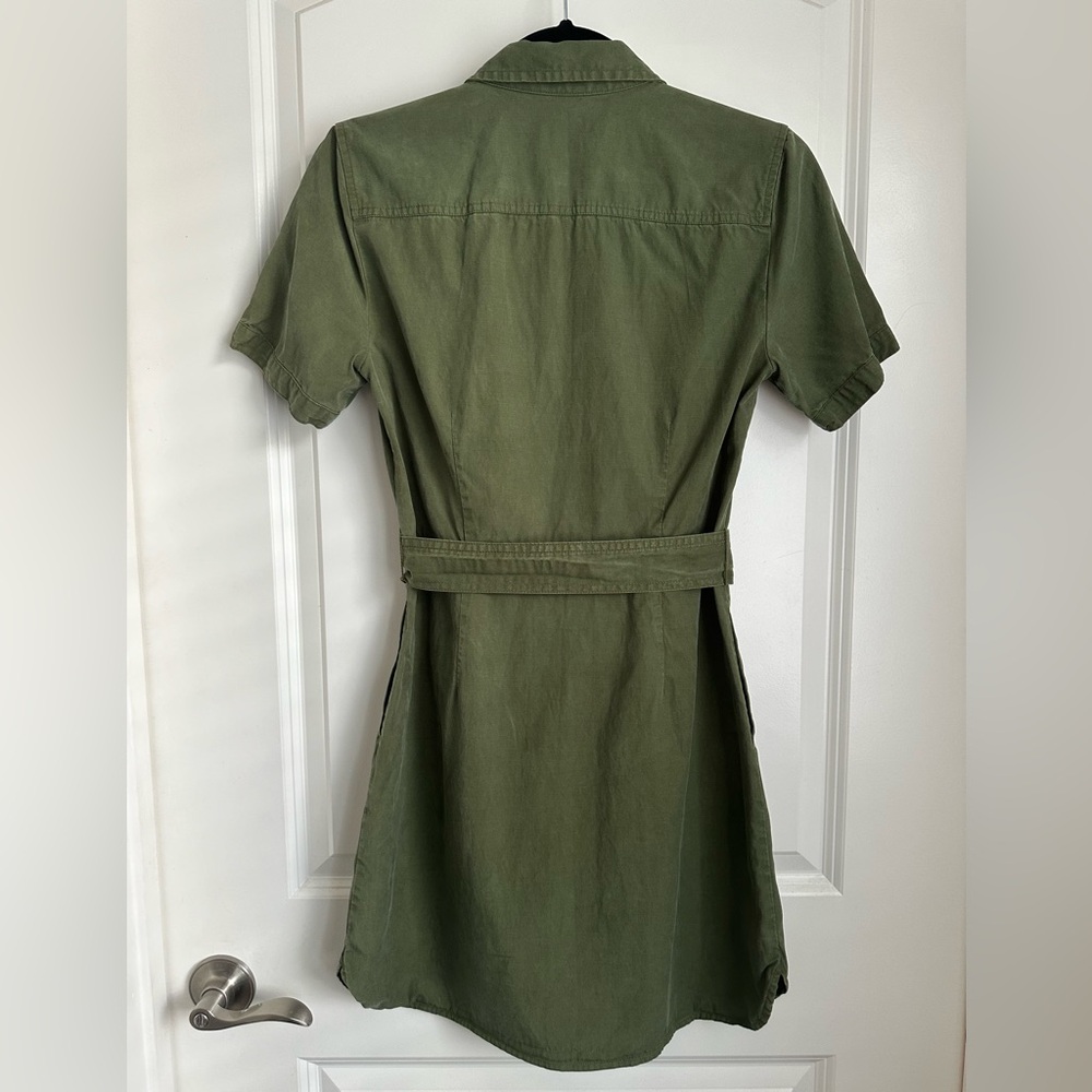 J. Crew Mercantile 2 Green Utility Lyocell Cotton Belted Shirt Dress - Picture 2 of 4